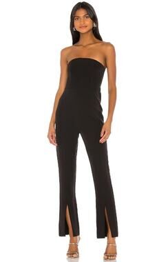 NBD Leena Strapless Black Crepe Jumpsuit Split Hem Straight Leg Cocktail Evening